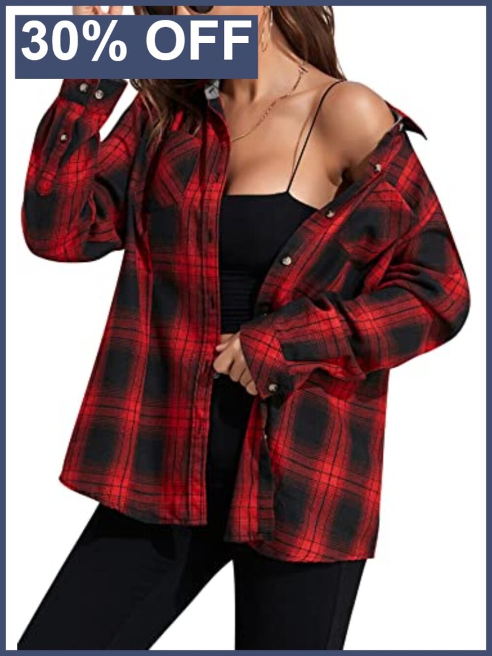 Women's Plaid Flannel Button Down Shirt Long Sleeve Loose Fit Tunic Top